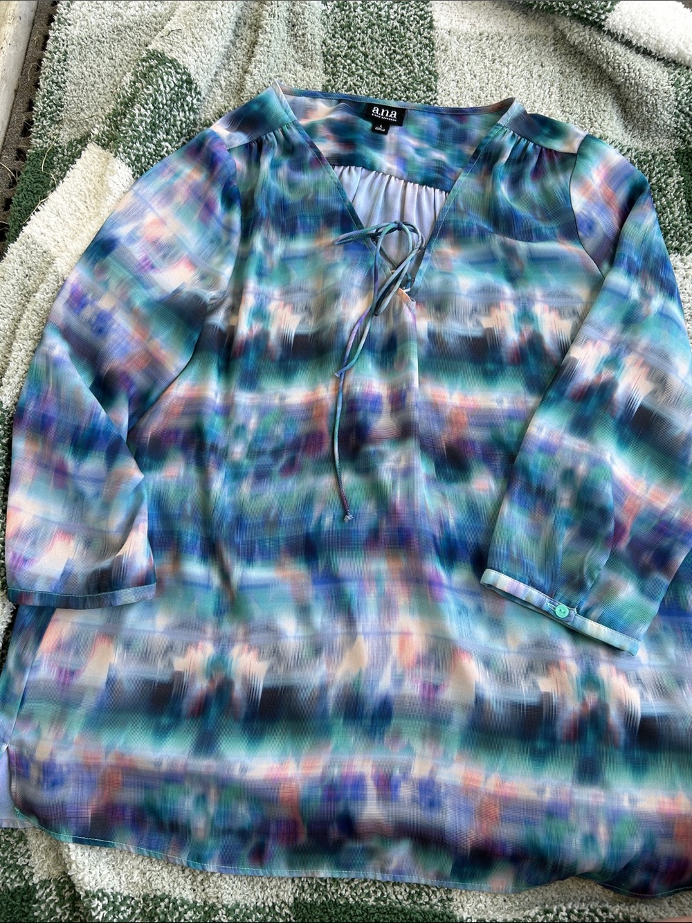 a.n.a Tie-Front V-Neck Tunic in Blue Multi-Print